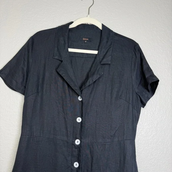 Quince Women’s Black 100% European Linen Button Front Midi Dress Size Medium - Picture 3 of 9